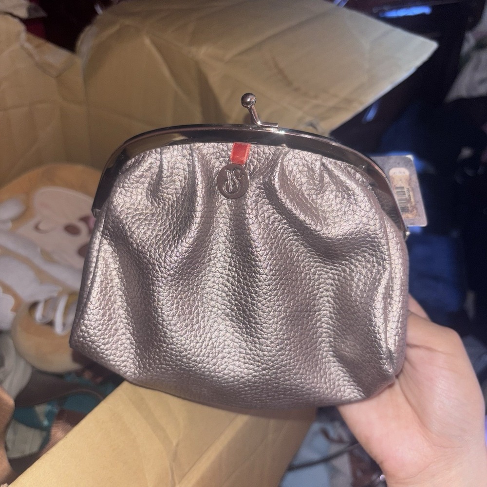 Victoria's Secret Metallic Pewter Silver Kiss Lock Frame Coin Purse Pouch Bag
